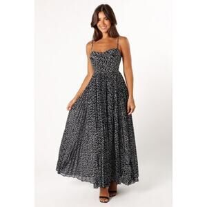 Petal + Pup NWT Women's Achanti Pleated Maxi Dress Black Floral Dress Size S